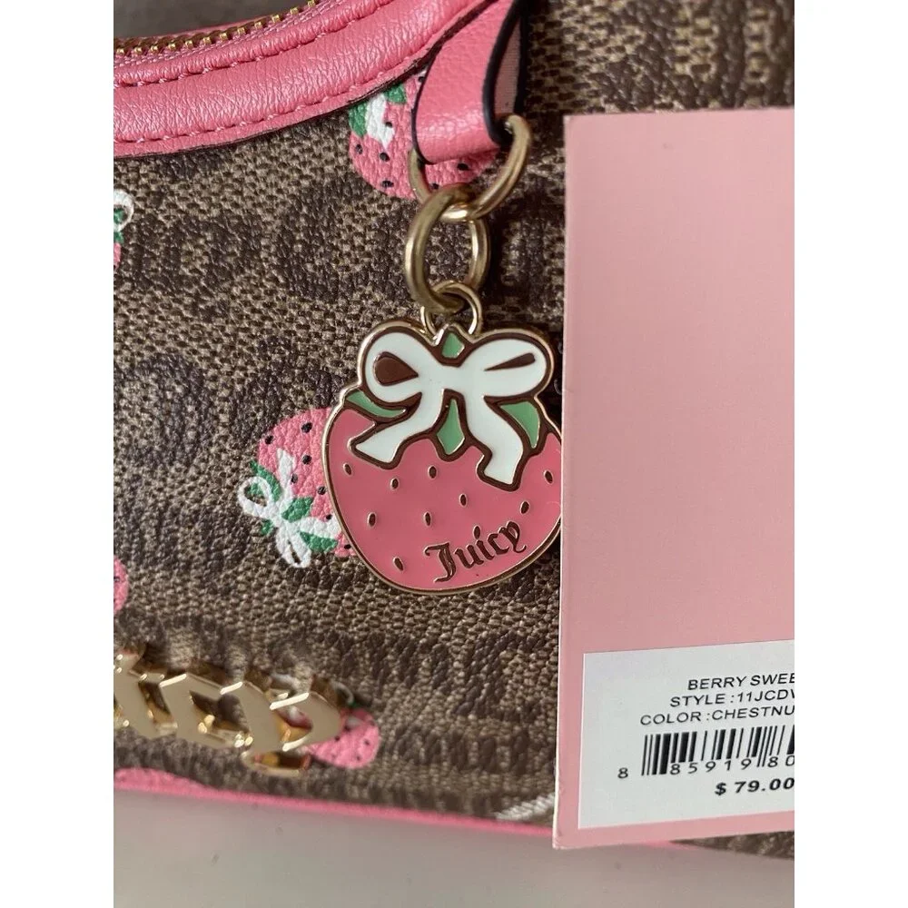Juicy Couture Berry Sweet Hobo Bag Chestnut Chino‎ W/Strawberry Charm NEW